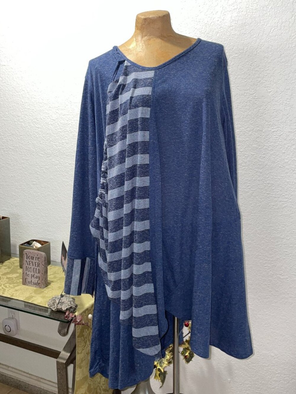 NWT Funky Blue Striped Asymmetrical Top KEKOO sz 3  L